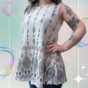 vtg y2k vocal usa patterned rhinestone bling sweater knit tunic tank, sz md